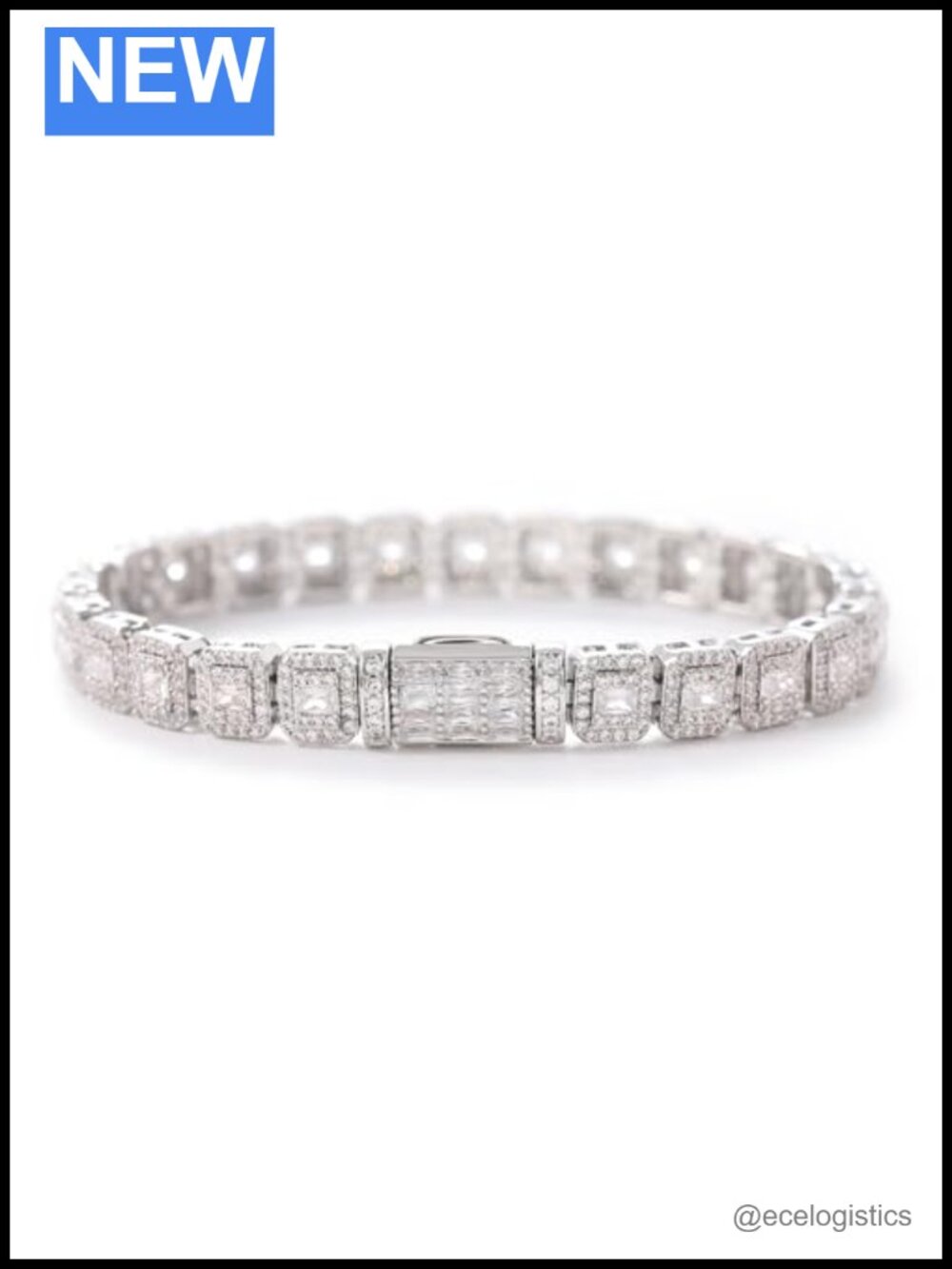 Iced Out 8mm Baguette Clustered Tennis Bracelet White Gold Plated